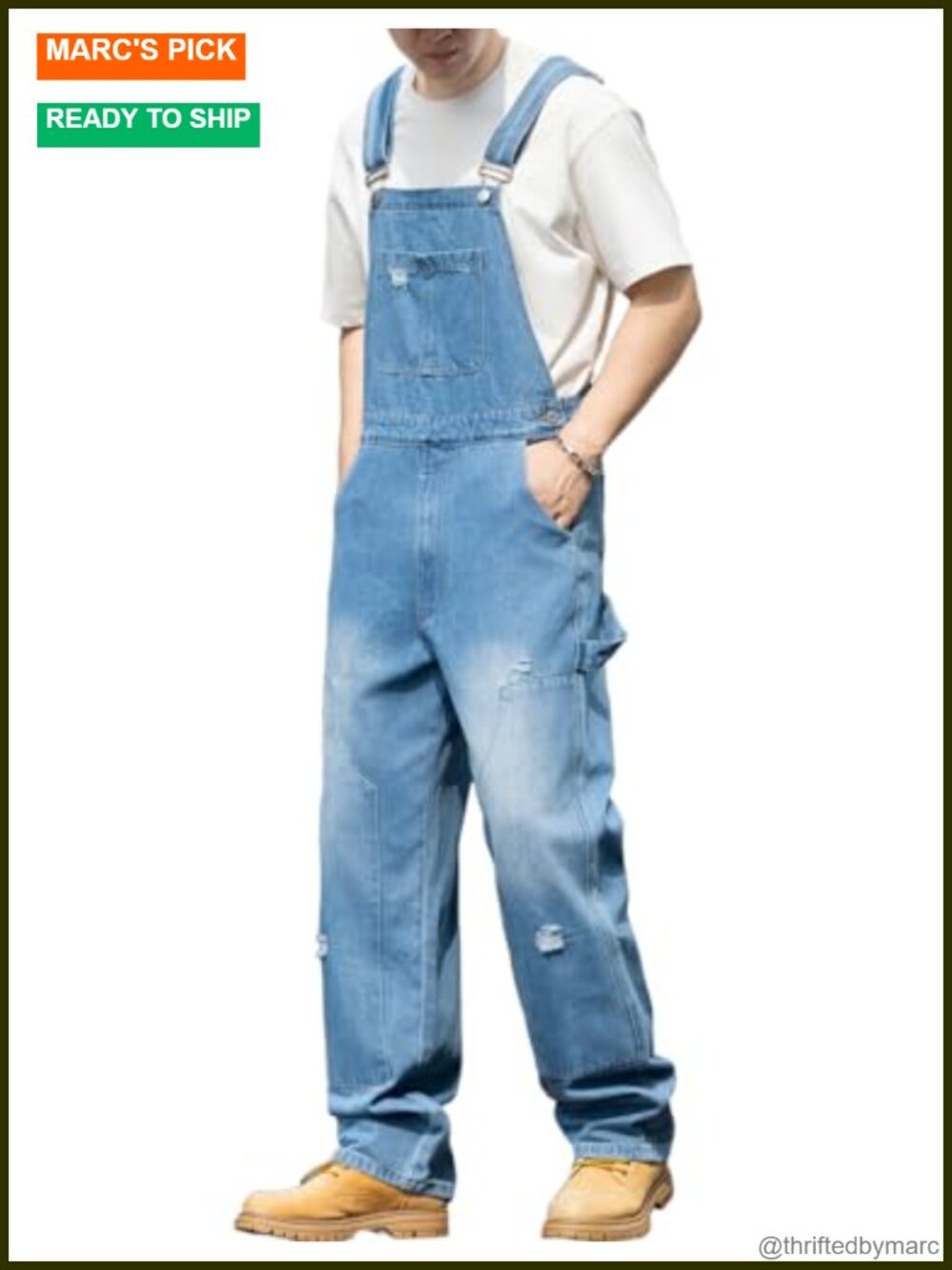 Baggy Ripped Denim Bib Overalls Men's Distressed Jean Jumpsuit